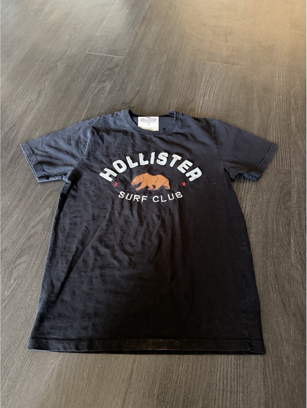 Hollister Surf Club Graphic T-Shirt Mens Large Black CA Bear Applique
